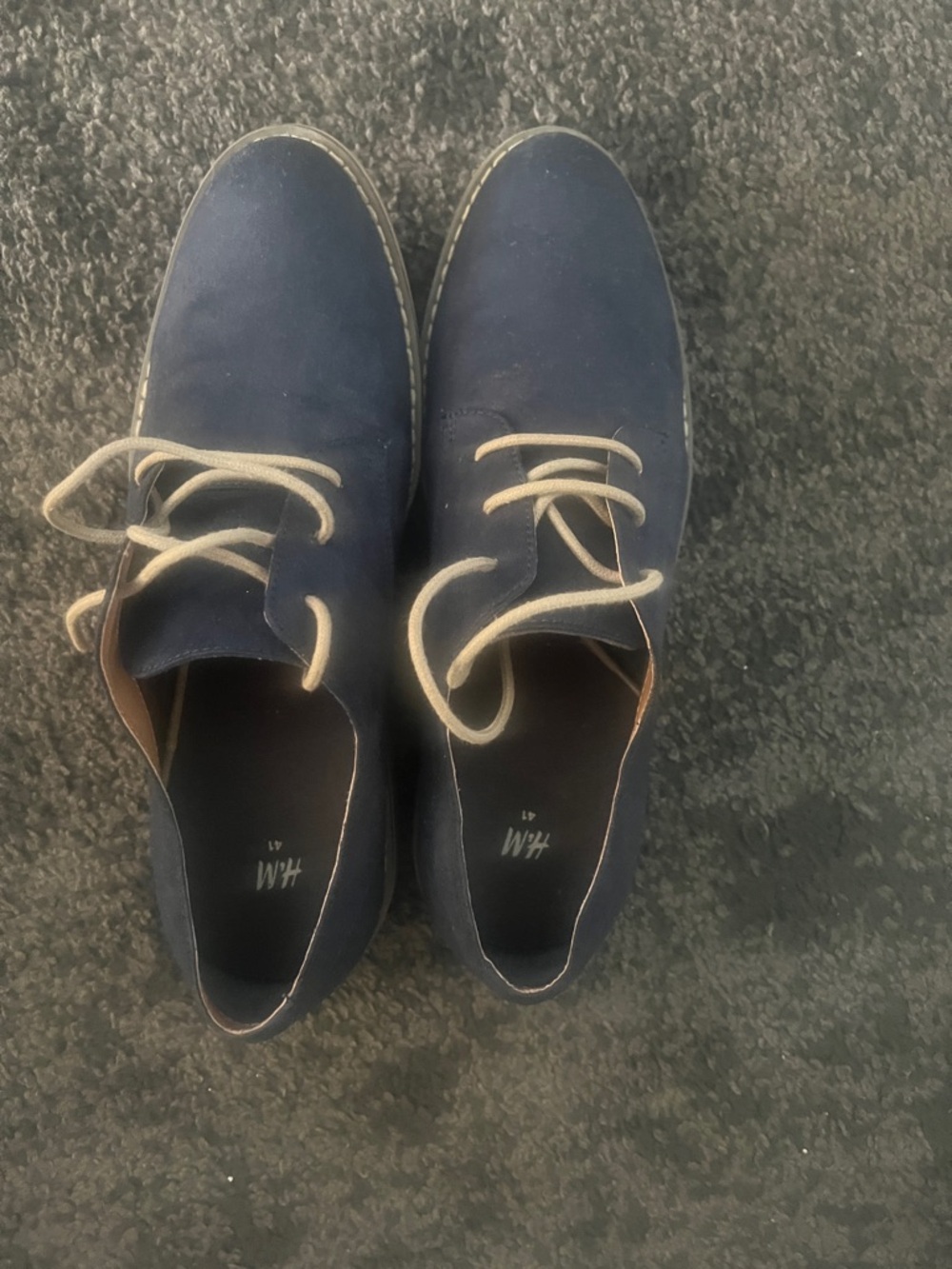 H&M Navy Suede Oxfords with Cream Laces